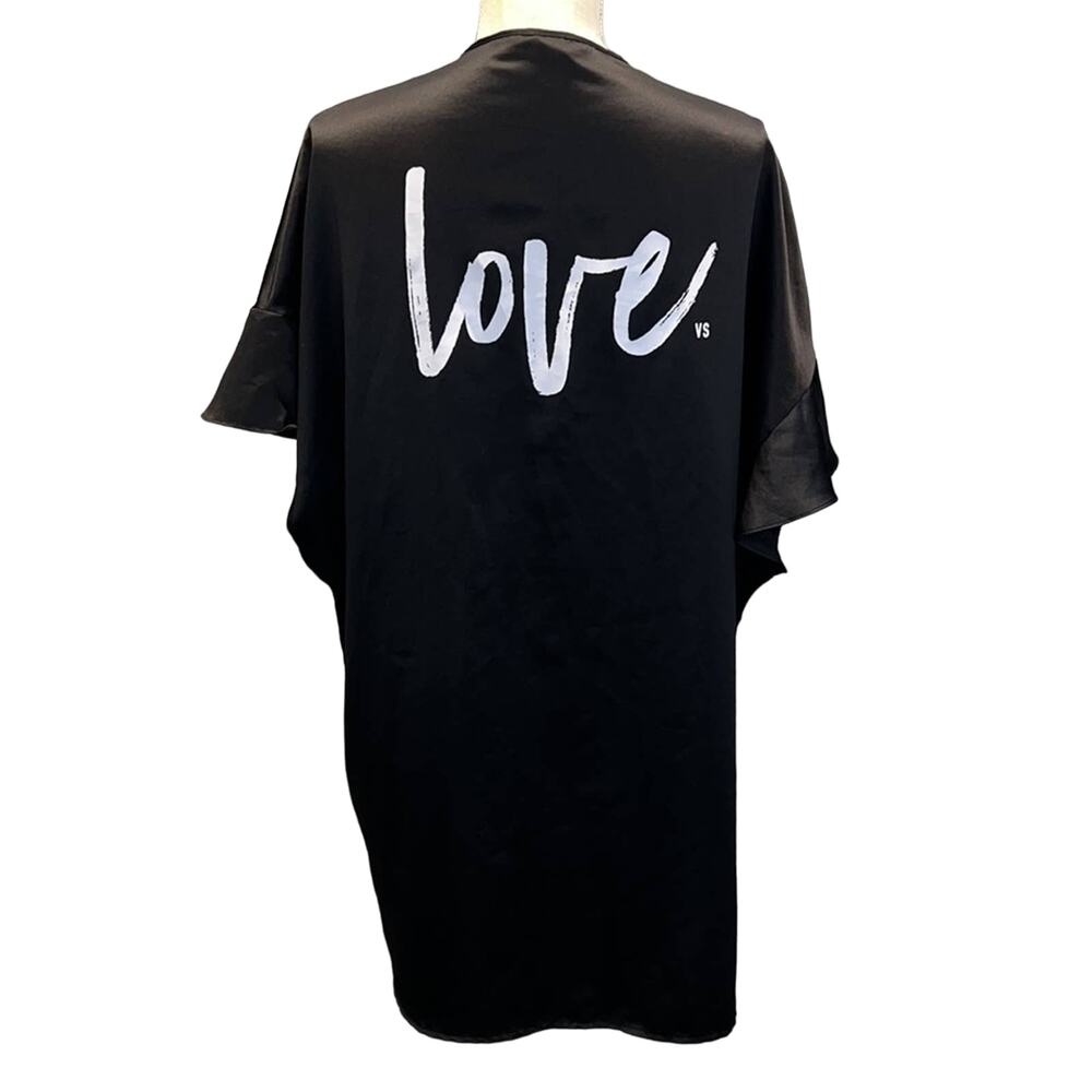 Victoria’s Secret Black “Love” Tie Front Ruffle Trim Robe-NWOT - OS